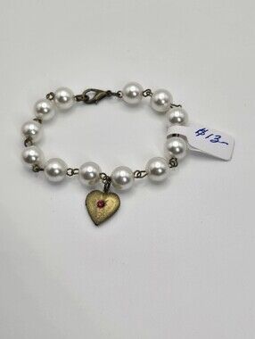 Faux Pearl Locket Bracelet In Gold Tone With Vlasp Handmade Jewelry